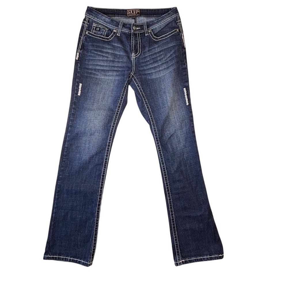 Cowgirl Up Womens Bootcut Jeans Dark Wash Embroidered Pockets Size 31/34 Western